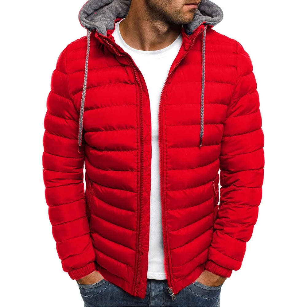 New Fashion Trend Oversize Men Detachable Hat Padded Hooded Cardigan Drawstring Winter Thick Warm Jacket Outerwear Top