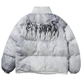 Oversized Hip Hop Parkas Padded Puffer Jacket Men Winter Warm Coat Letter Graphic Tie Dye Streetwear Jackets Y2K Parkas Coats