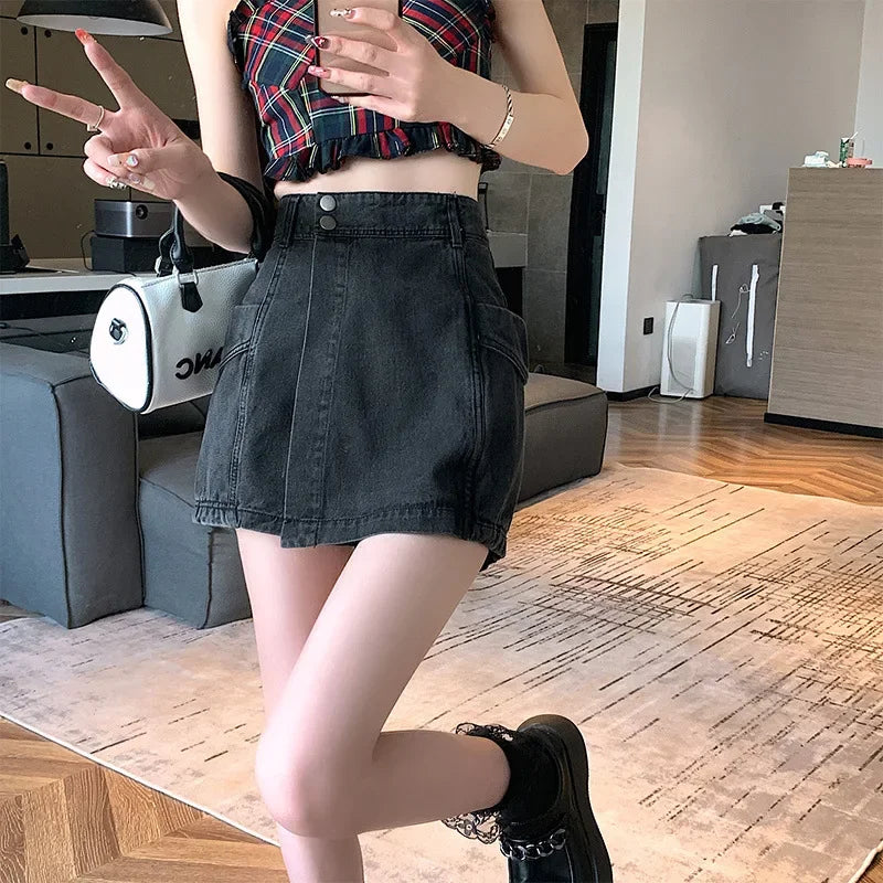 American Style Vintage High-waisted Slimming Denim Shorts For Women Trendy Summer New A- line Pants Casual Fashion