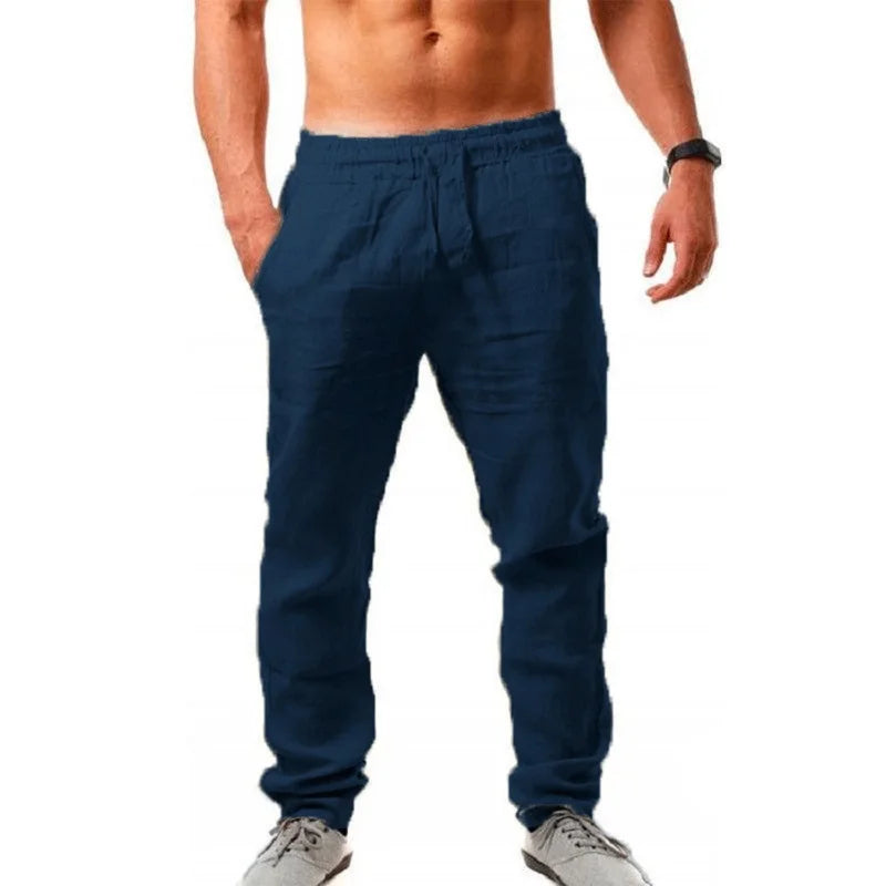 Korean Summer Men's Linen Pants New Breathable Solid Color Comfortable Pants Fitness Yoga Jogging Sweatpants Streetwear