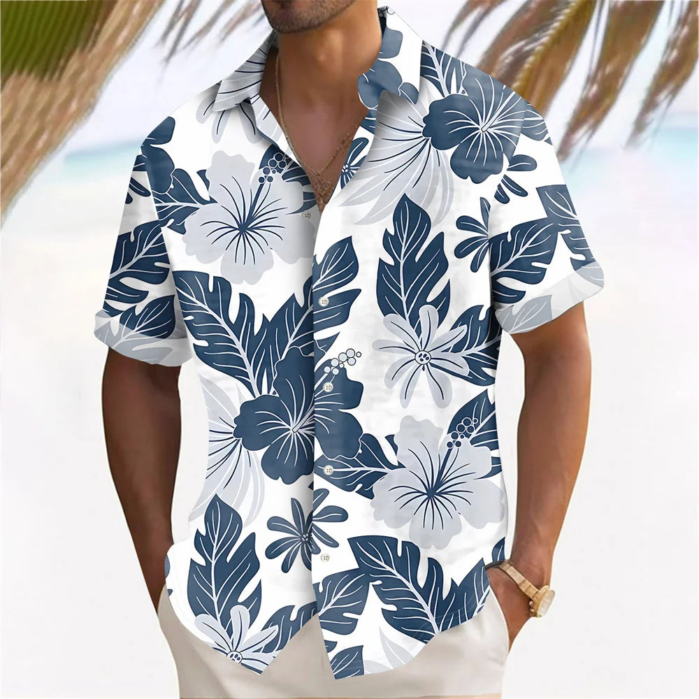 Plant Printed Men's Hawaiian Beach Shirts Summer Casual Short Sleeve Lapel Shirts Holiday Shirts For Men Large Size Men Clothing