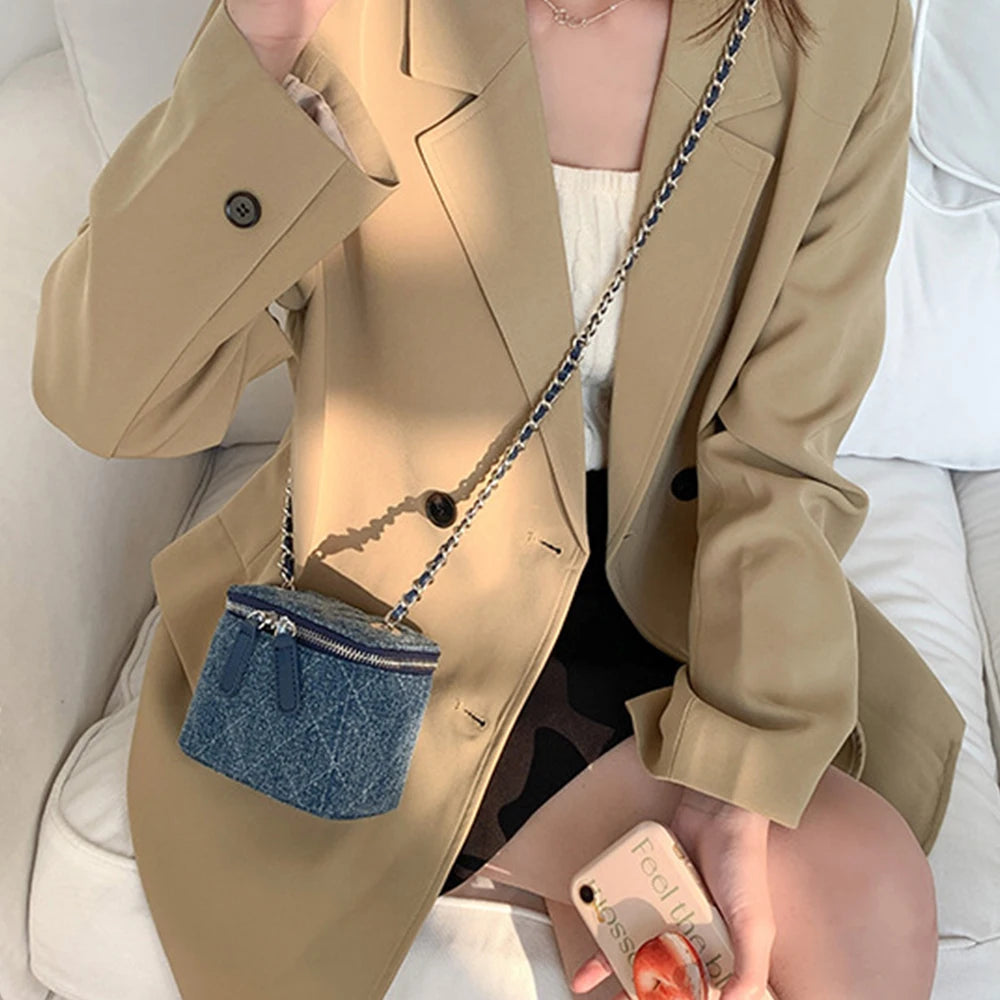 Mini Denim Crossbody Bags for Women Lingge Chains Shoulder Bag Fashion Brands Box Bag Lipstick Coins Purses and Handbags