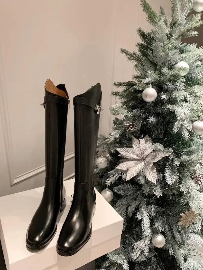 Women Shoes  Winter Platform Women Long Boot Fashion Thick Sole Flats Heels Round Toe Knee High Boot Side Zipper Knight Boot