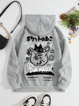 Cute Cat Cartoon Printed Sweatshirt Women Harajuku Casual Loose Hooded Fashion Soft Pocket Hoodies Autumn Warm Female Clothes