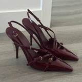 Summer New High Heels, Women's Sexy Hollow Black Silk Pointed One-line Buckle Skinny Heel Sandals, Women's Shoes