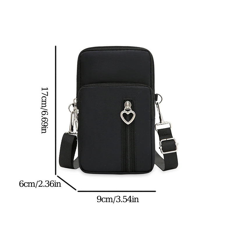 Waterproof Mobile Phone Bag Women's Mini Oxford Crossbody Bag Daily Multi-layer Zipper Purse Casual Outdoor Travel Nylon Bag