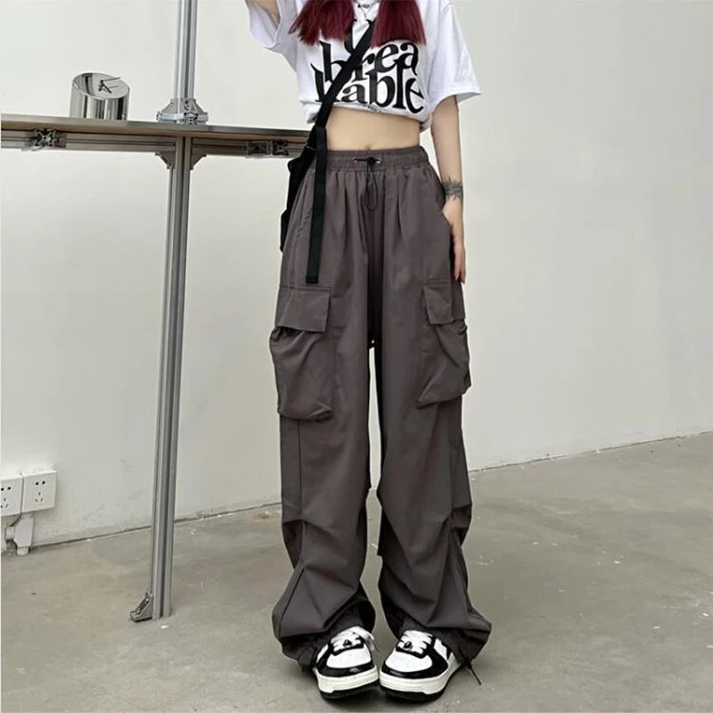 Casual Joggers Cargo Pants Women Solid Low Waist Pants Drawstring Wide Leg Baggy Trousers Y2k Streetwear Oversize Sweatpants