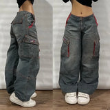 Streetwear Fashion New Multi-pocket Washed Baggy Jeans Men And Women Y2K Hip-hop Harajuku Casual Gothic High Waist Wide Trouser