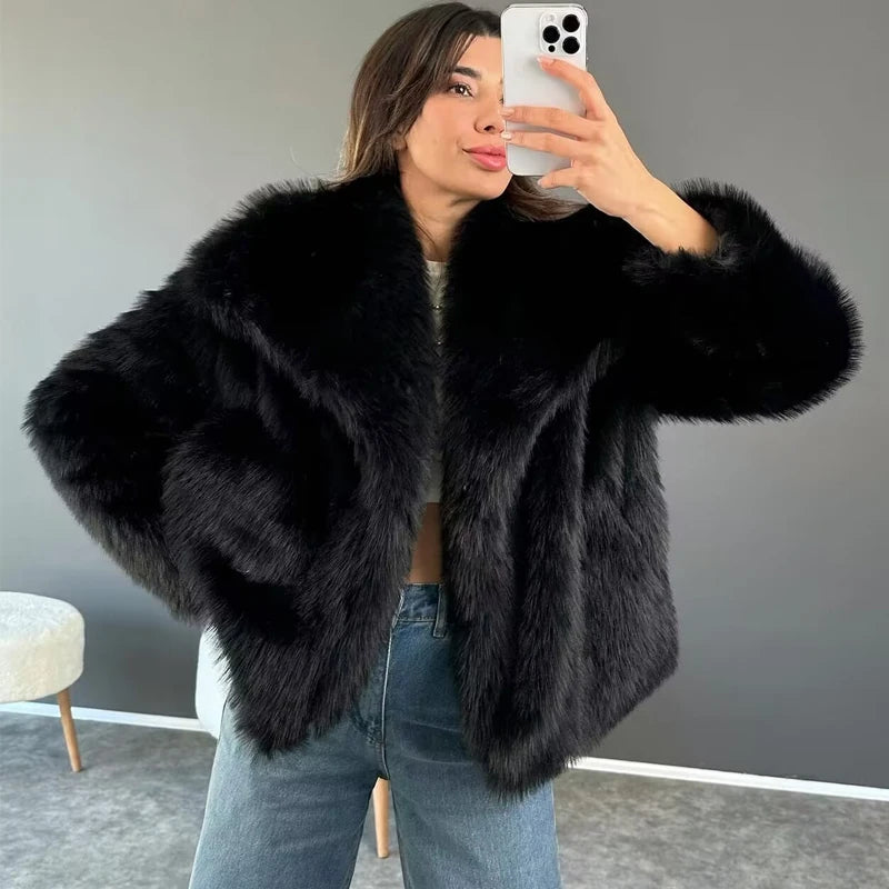 TRAF Faux Fur Coat 2024 Woman New in coats Autumn Winter Fur Plush Fluffy Jacket Warm Red Gray Black White Fur Coat Outerwears