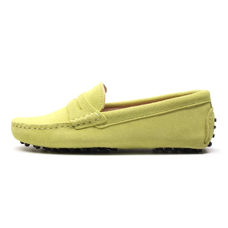 UAAQV Shoes Women Genuine Leather Spring Flat Shoes Casual Loafers Slip On Women's Flats Shoes Moccasins Lady Driving Shoes