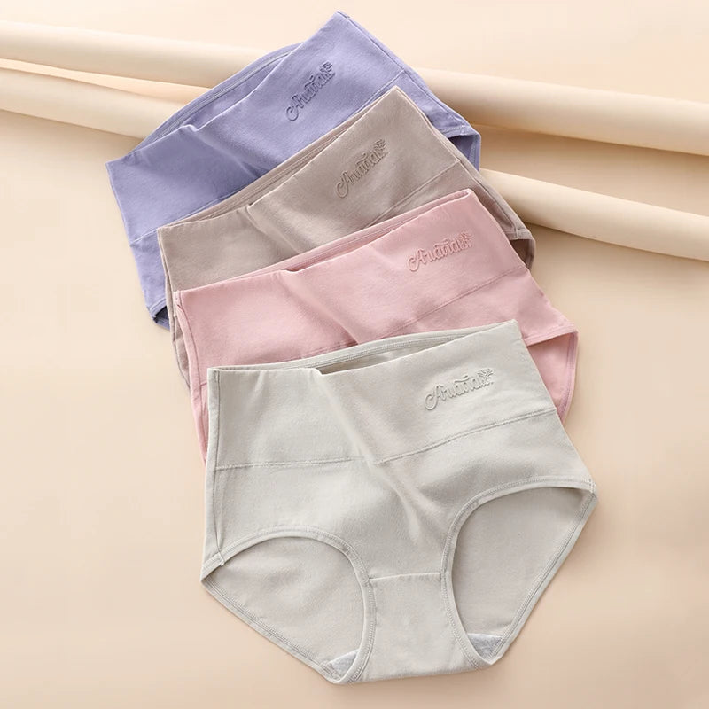 High Waist 4Pcs/Set Cotton Panties Women Body Shaper Fashion Briefs Plus Size M-4XL Underwear Breathable Comfort Female Lingerie