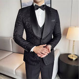 Spring New Men's (suit + Vest + Trousers) British Style Business Casual Three-piece High-density Jacquard Wedding Dress