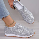 Autumn New Fashion Slip-on Low-heeled Women's Sneakers Gold Silver Trend Sport Shoes Ladies Outdoor Casual Walking Shoes