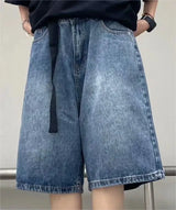 Denim Shorts Women Bleached Baggy Solid Spring Summer High Street Youthful Stylish Hipster Relaxed Stretchy Comfortable Leisure