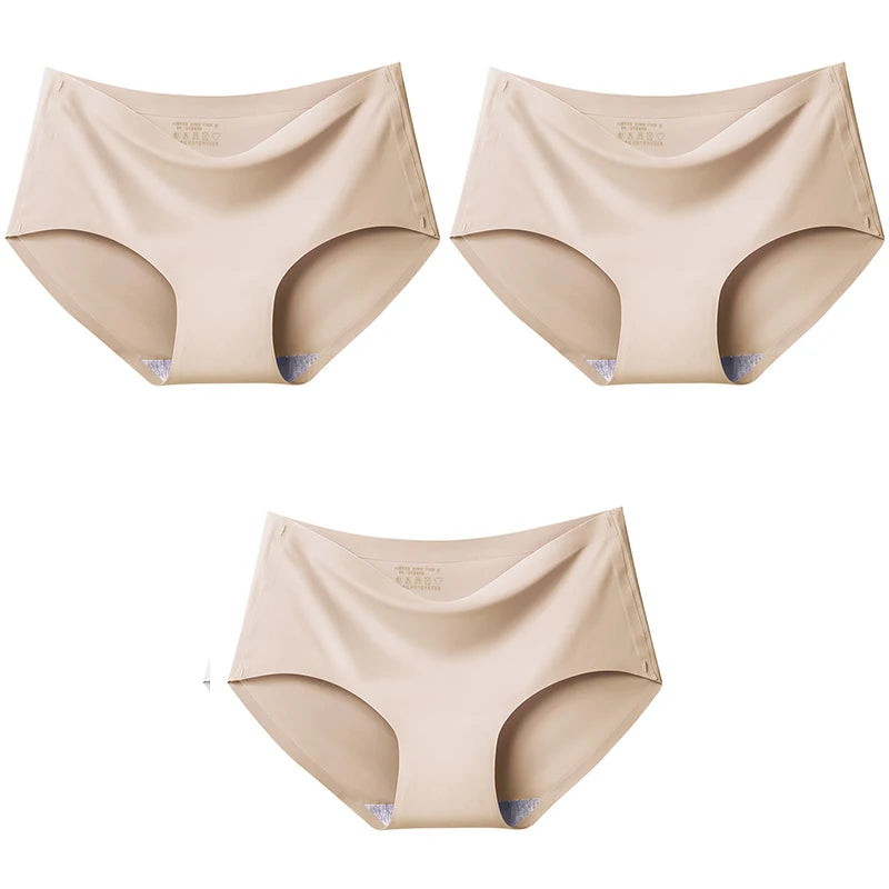 AOTOLK 3Pcs/Set Large Size XXL Seamless Women Panties Mid-waist Briefs Female Breathable Underwear Ice silk Crotch Lingerie