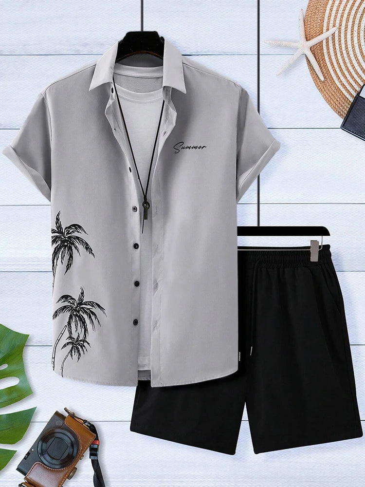 Men's Short-sleeved Shirt And Beach Shorts Set Hawaiian Vacation Men's Casual Shirt Summer Stylish And Comfortable Men's Shorts