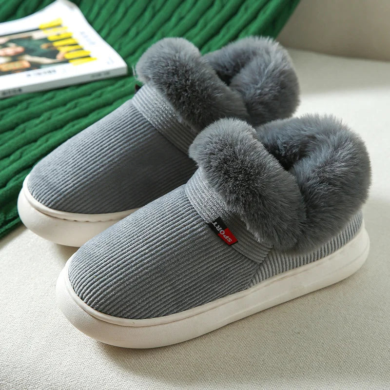 Kidmi Winter Women Shoes Casual House Shoes For Men Outdoor Warm Cotton Shoes For Women Indoor Plush Padded Slippers Female