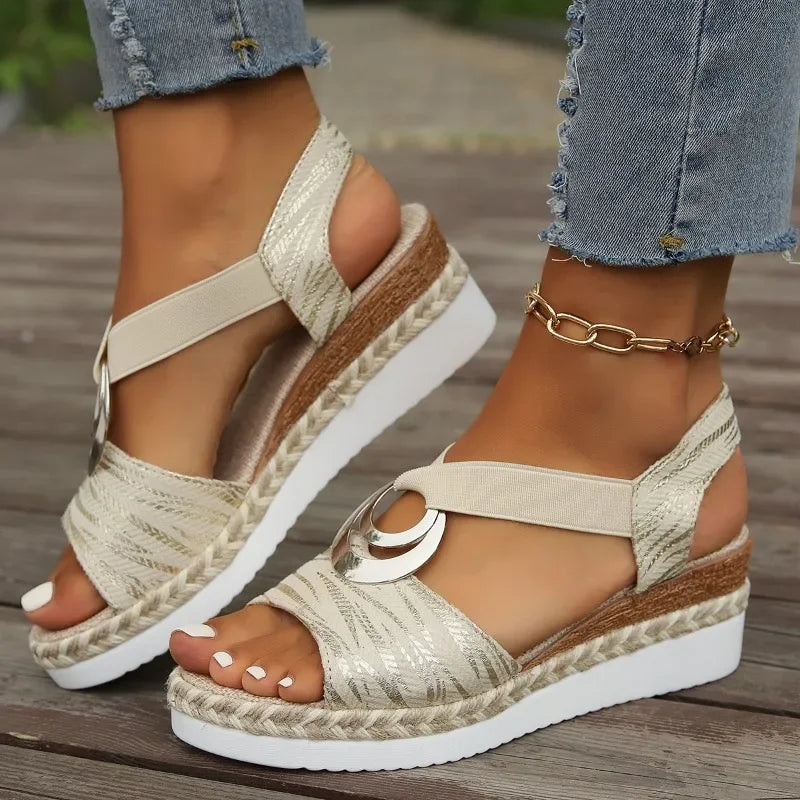 Women's Wedges Sandals Summer Snake Print Platform Sandals Gladiator Shoes Woman Comfort Casual Med High Heels Sandals