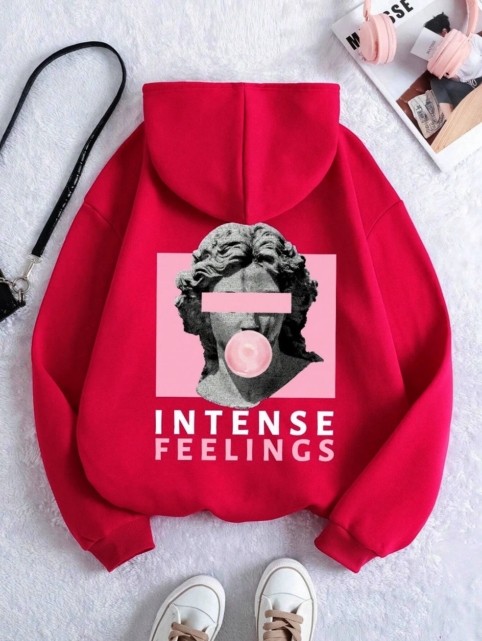 Sculpture Intense Feelings Printing Women Hoodies Casual Sports Tide Hoody Fleece Warm Comfortable Hooded Fashion Street Clothes