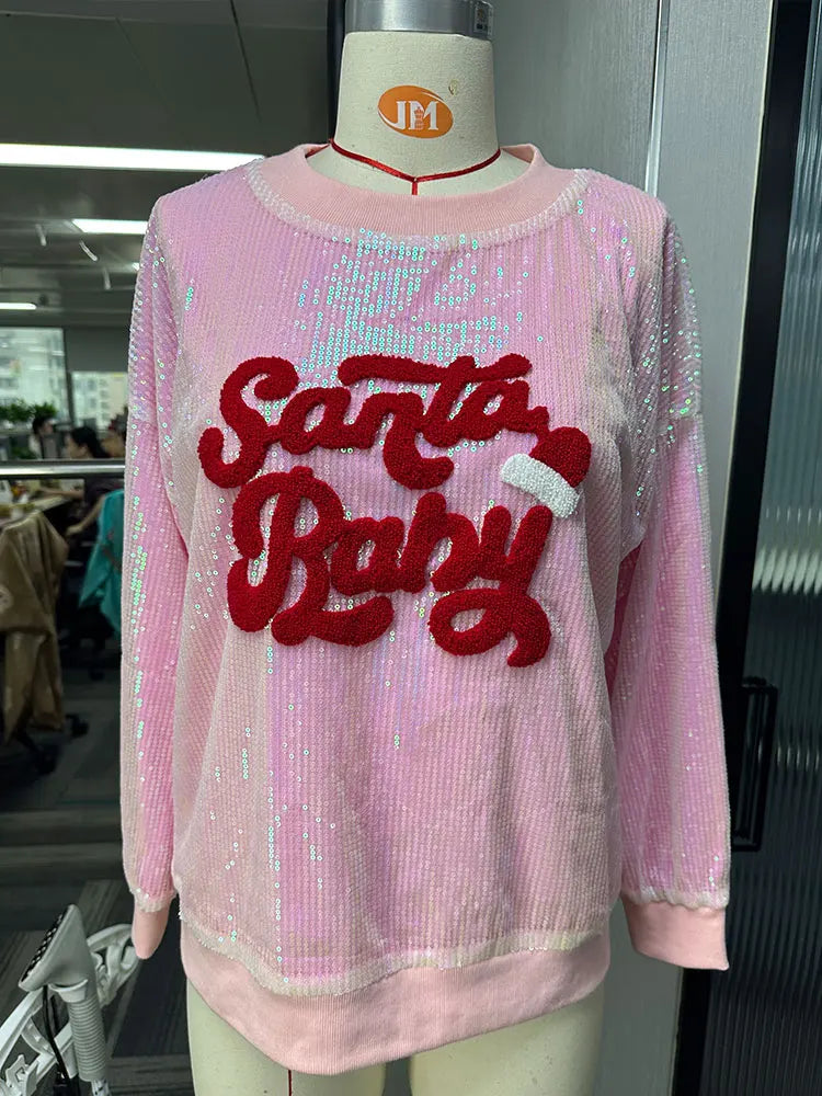 Santa Baby Sequins Sweatshirt Christmas Hoodies