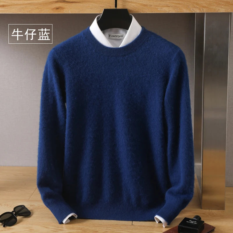 Men's 100% Pure Mink Cashmere Sweater O-Neck Pullovers Knit Sweater Autumn and Winter New Long Sleeve High-End Jumpers Mink Tops