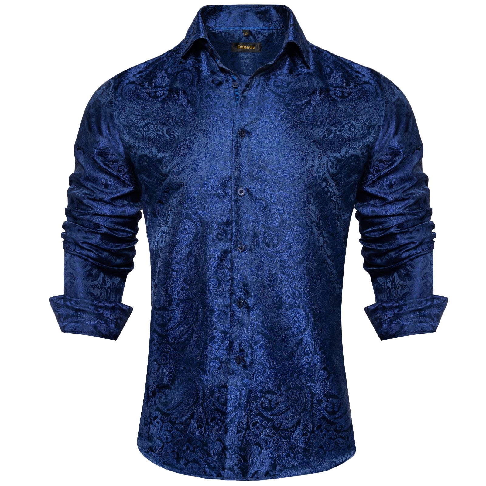 Men's Long Sleeve Black Paisley Silk Dress Shirts Casual Tuxedo Social Shirt Luxury Designer Men Clothing