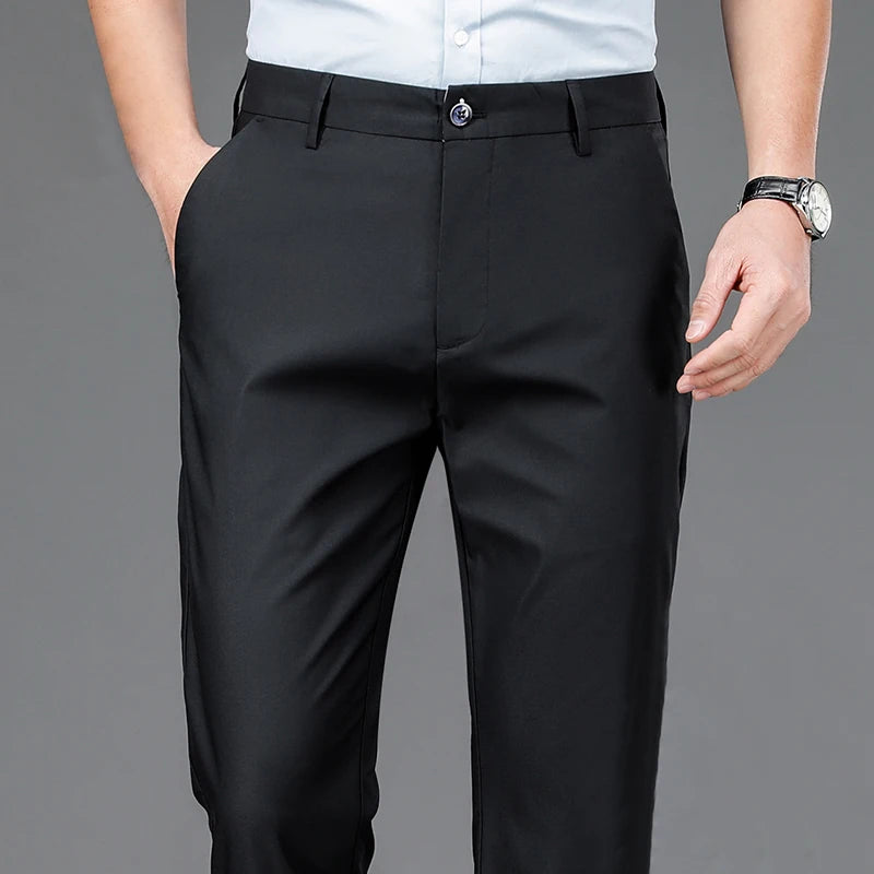 Male Smart Casual Pants Stretchy Sports Men's Fast Dry Trousers Spring Autumn Full Length Straight Office Black Navy Work Pants