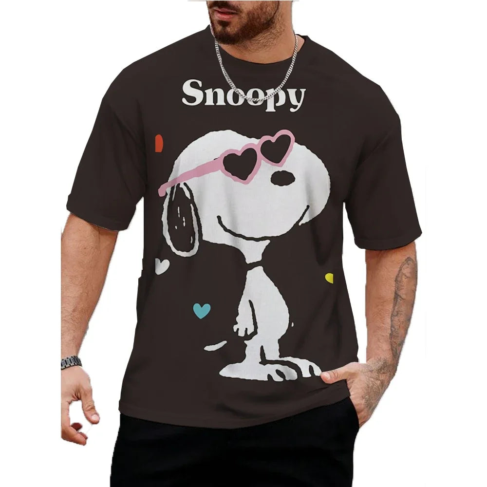 Vintage Men's T Shirt Fun Snoopy Print Tops Summer Casual Short Sleeve Pullover Oversized Male Clothing Daily O Neck T-Shirts