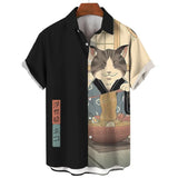 Fashion Men's Clothing Cool Samurai Cat Tops Summer New Men's Clothing Casual Short-Sleeved Anime Loose Blouse Hawaiian Shirts