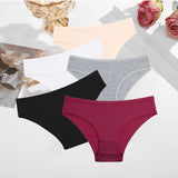 FINETOO 5PCS/SET Cotton Ribbed Striped Underwear for Women Plus Size 10 Soild Colours Stretch Briefs Ladies Soft Lingerie S-7XL