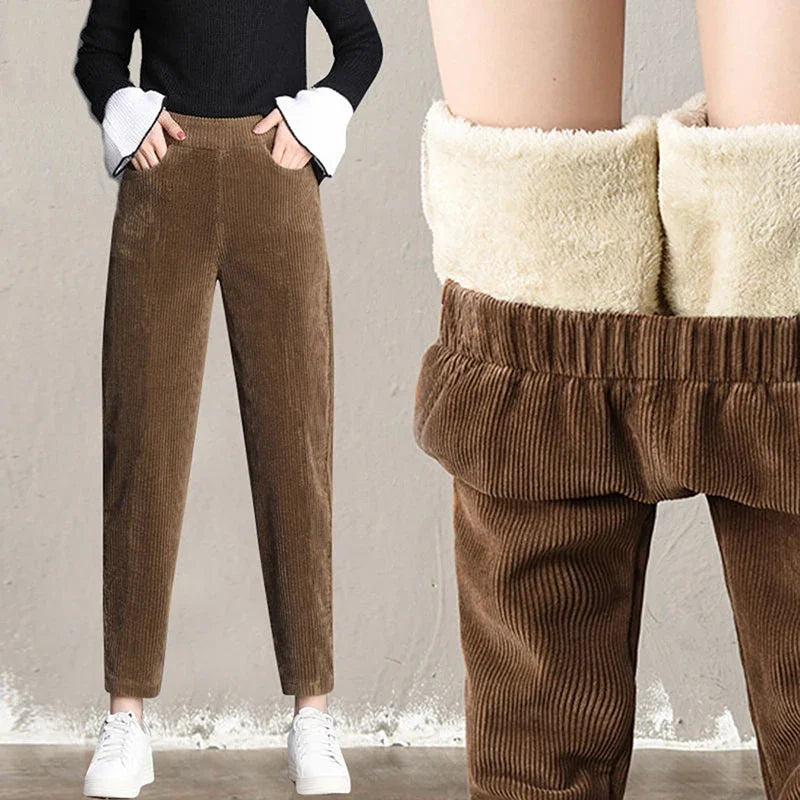 Plush Thick Casual Pants Women Corduroy Warm Pants Autumn Winter Leggings High Waist Harem Pants Trousers Women