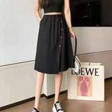 Women High Waist Irregular Knee Length Skirt Pants Office Lady's All-Match Loose Oversize Button Pockets Wide Leg Pants Elegant