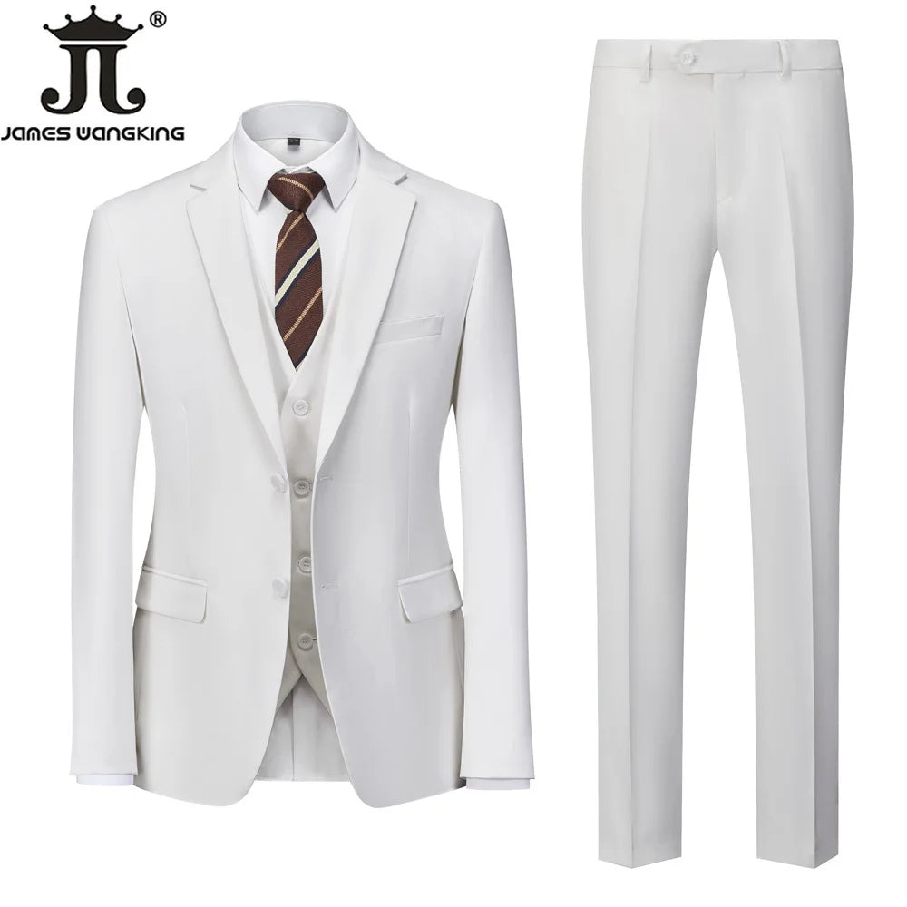 ( Jacket + Vest + Pants ) Boutique Solid Color Men's Official Business Suit Bride's Wedding Dress Party Male Suit