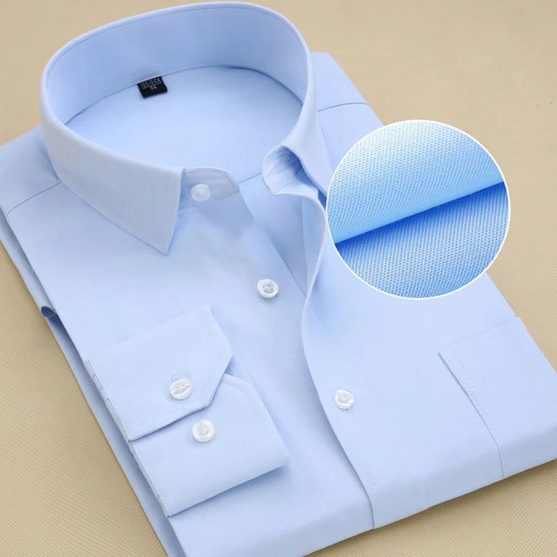 Men's Top Quality Dress Shirts Long Sleeve Slim Fit Solid Striped Business Formal White Shirt Male Social Clothing