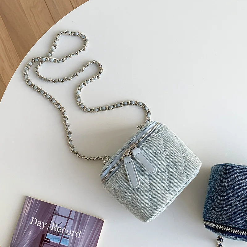 Mini Denim Crossbody Bags for Women Lingge Chains Shoulder Bag Fashion Brands Box Bag Lipstick Coins Purses and Handbags