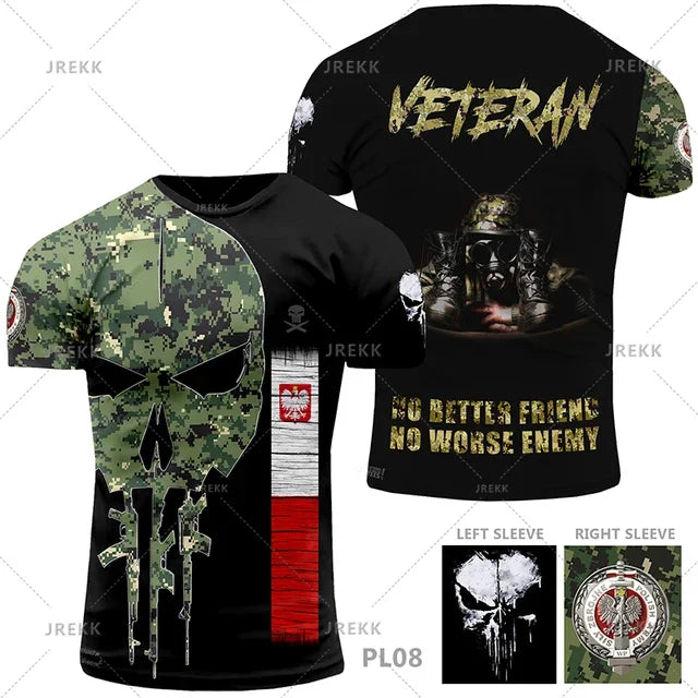 USA Army US Veteran T Shirt for Men Clothing Combat Military Camouflage T-Shirt 3D Skull Printed Short Sleeve Olive Beige Tshirt