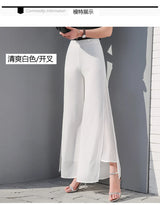 Chiffon Culottes High-Waisted Trousers L Skirt Gauze Loose Shuai Ku Straight Casual Pants Slit Wide Leg Pants Female