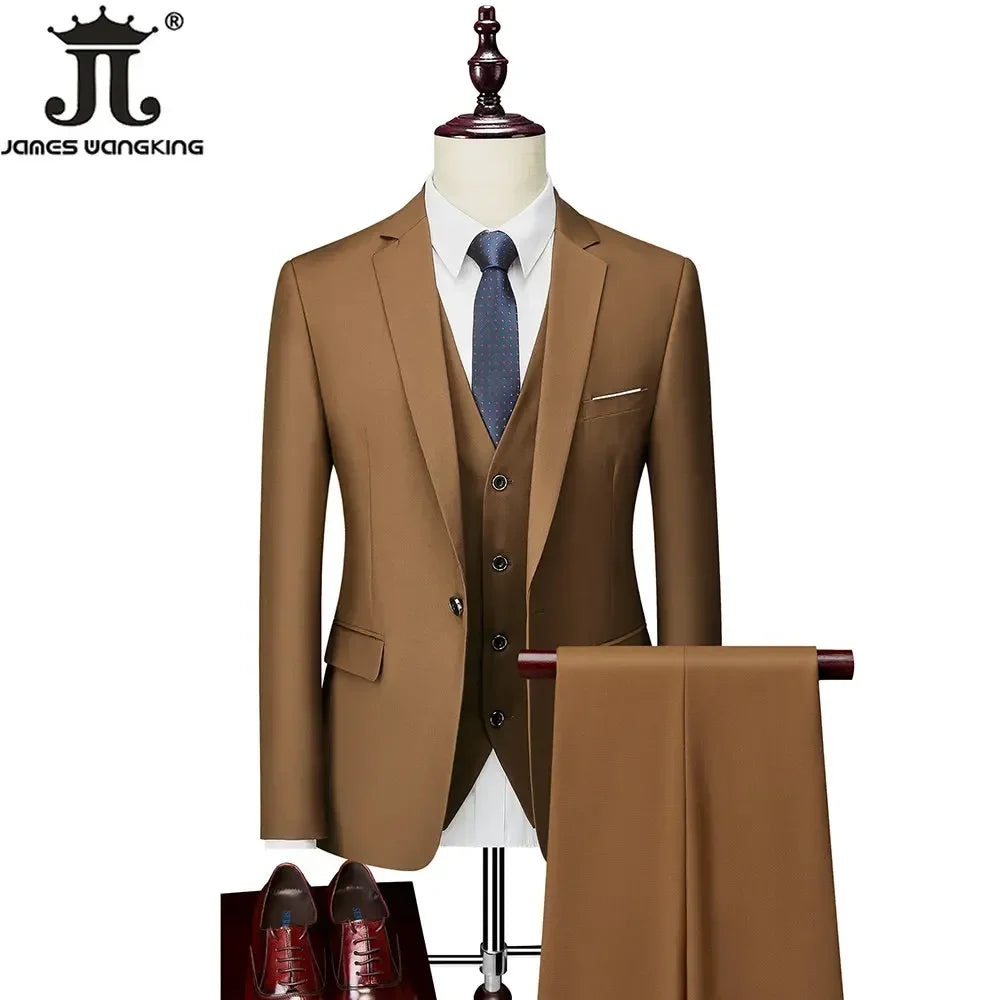 ( Jacket+Vest+Pants ) Formal Business Office Men's Suits Groom Wedding Dress Party Dress Solid colour Suit