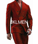 Latest Design Shiny  Jacket Pants Double Breasted Peak Lapel Men Suits Terno Masculino Tuxedo Groom Wedding Prom Party