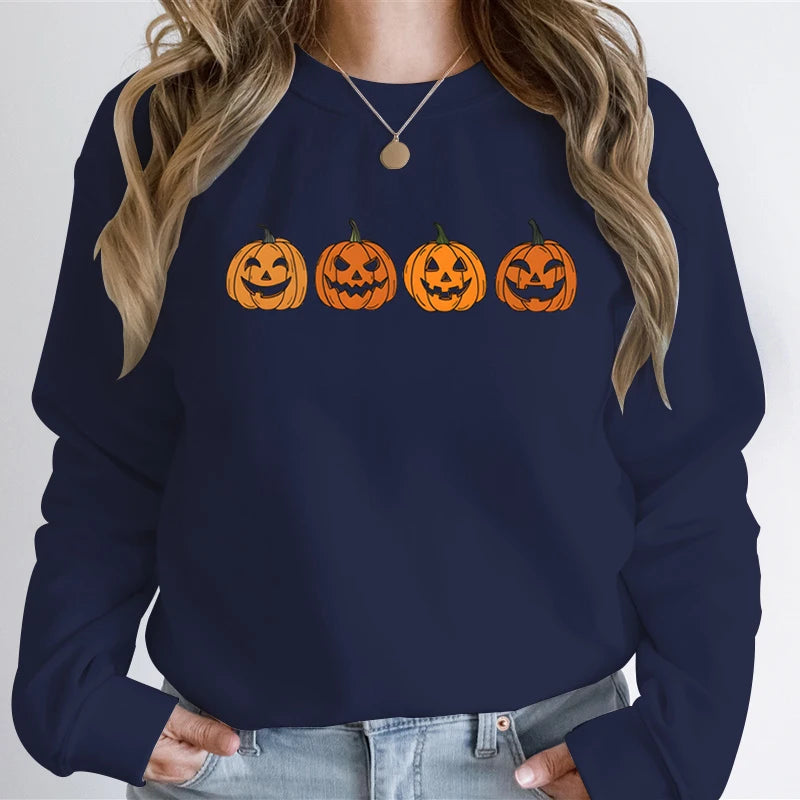 Funny Halloween Women's Sweatshirts Pumpkin Ghost Autumn Sweatshirt Hoodie Vintage Pumpkin Halloween Essential Women Sweatshirt