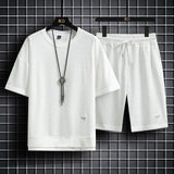 Men's new Waffle Summer Suit Casual T-shirt + Shorts Suit Men's Tracksuit Solid color tracksuit loose suit