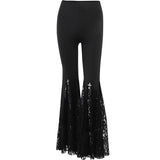 Y2K Gothic Black Lace Mesh Flared Pants Sexy Harajuku Aesthetic See Through Long Trousers Vintage Women Summer Pants Streetwear