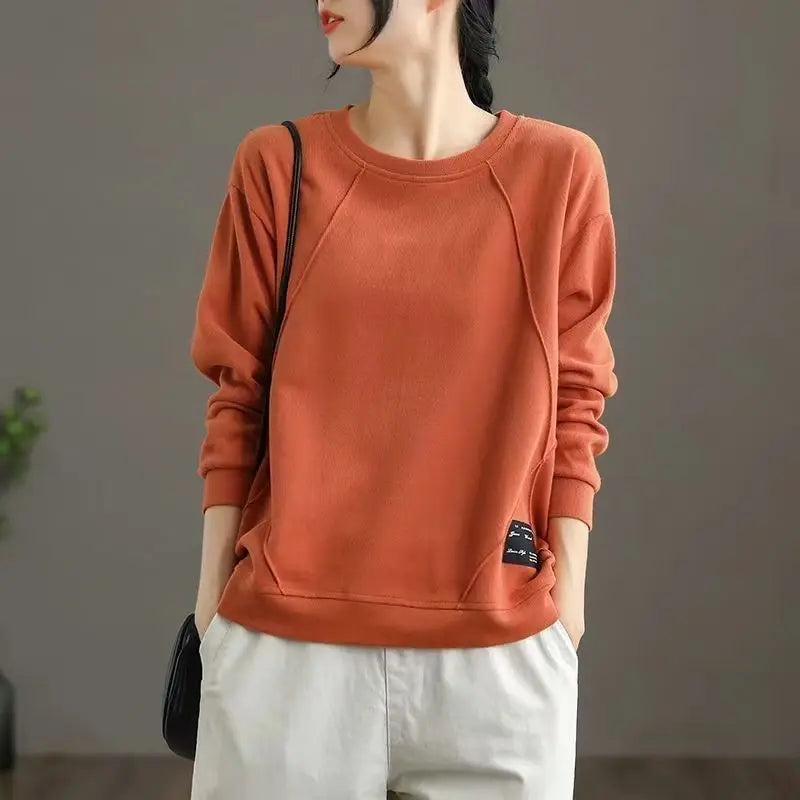 Casual Women New Clothing Loose Long Sleeve Spring Autumn Fashion Sweatshirts Solid Korean O-Neck Pullovers Versatile Trend Top