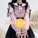 Kawaii Women Shirts Lolita Y2K Cute Japanese Style Blouse Elegant Long Sleeve Sweet Tops Casual Office Ladies Aesthetic Shirt