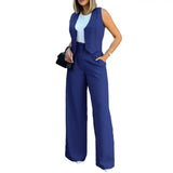 Women Suit Women Vest Elegant Lady Baggy Pants Set with Sleeveless Vest Women's High Waist Wide Leg Pants in for Fashionable