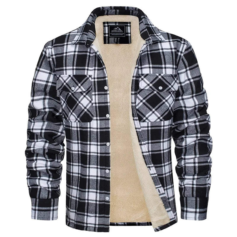 MAGCOMSEN Men's Fleece Plaid Flannel Shirt Jacket Button Up Casual Cotton Jacket Thicken Warm Spring Work Coat Sherpa Outerwear