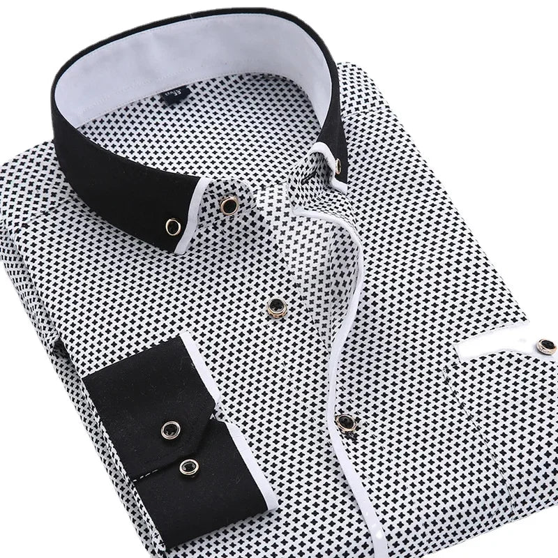 Floral Button Down Men Shirt Brand Male High-Quality Long Sleeve Shirts Casual Slim Fit Black Man Clothes Dress Shirts