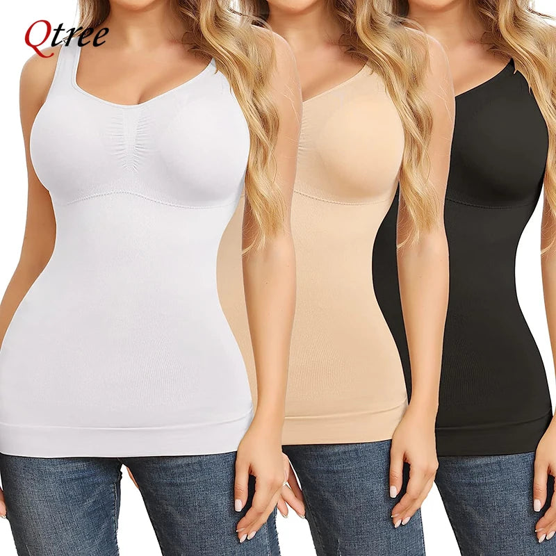 Qtree Women Tummy Control Shapewear Classic 2-IN-1 with Padded Bra High Elastic Stretch Vest Body Shaper Slim Up Lift Corset