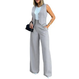 Women Suit Women Vest Elegant Lady Baggy Pants Set with Sleeveless Vest Women's High Waist Wide Leg Pants in for Fashionable