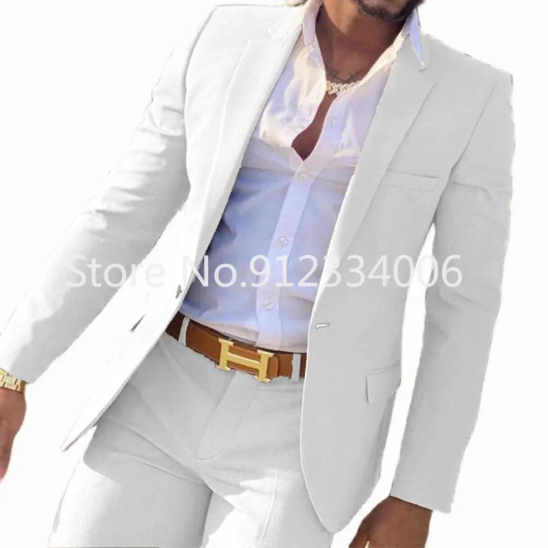 2 Pieces Beige Suit for Men Slim Fit Wedding Groom Tuxedo Groomsmen Suits Male Fashion Smoking Costume Homme Blazer with Pants